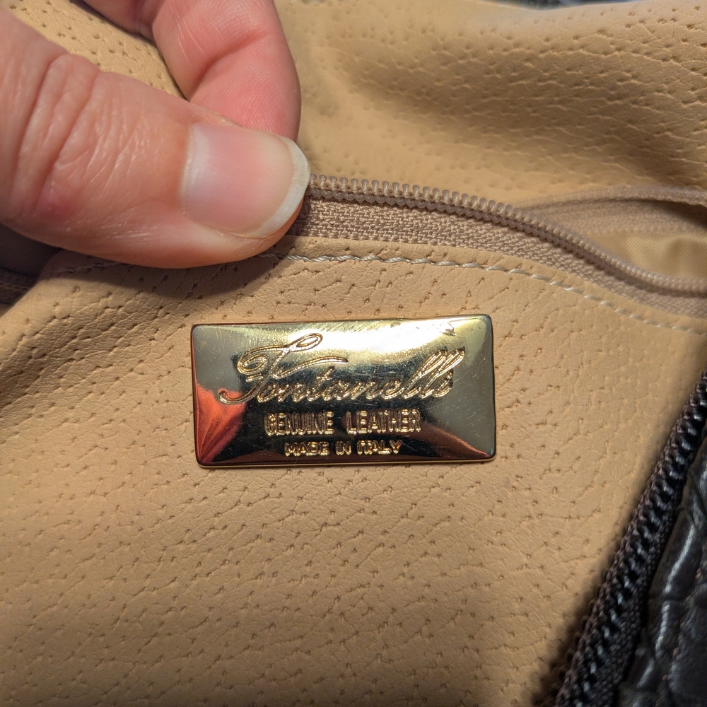 Genuine Leather Made In Italy Dark Brown (Almost Looks Black) Woven Hobo Bag - Picture 6 of 6